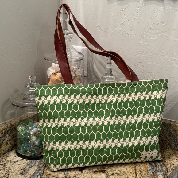Andaz Mayakoba Handbags - Andaz Mayakoba Green Cactus Canvas Tote Bag 18” x 11”